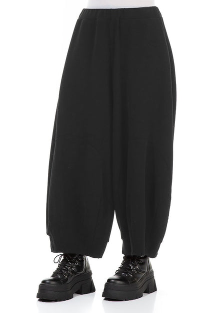 Wide Black Cotton Jersey Trousers 3