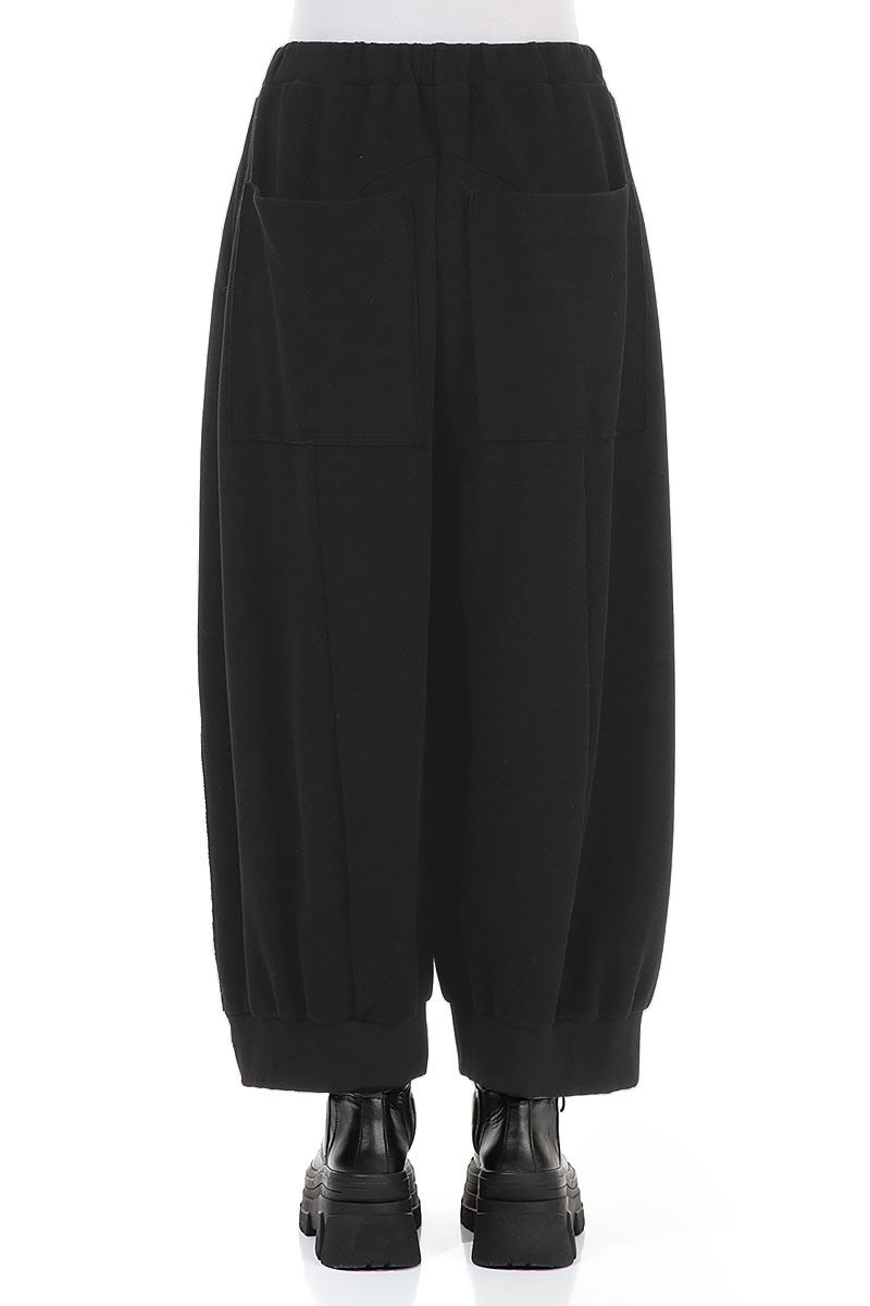 Wide Black Cotton Jersey Trousers 2