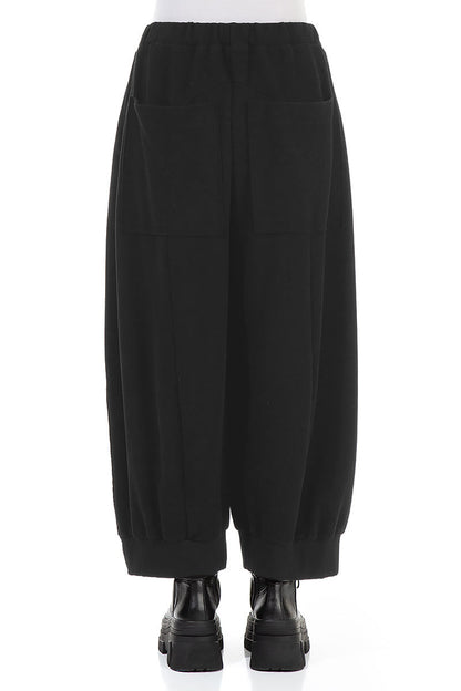 Wide Black Cotton Jersey Trousers 2
