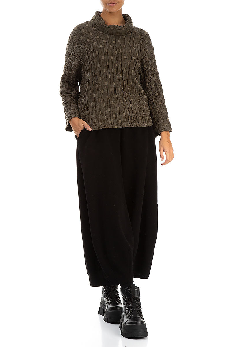 Wide Black French Terry Cotton Trousers 4