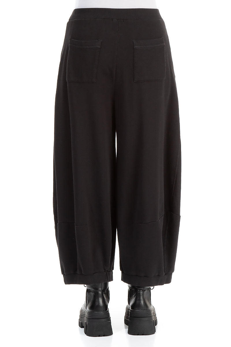 Wide Black French Terry Cotton Trousers 2