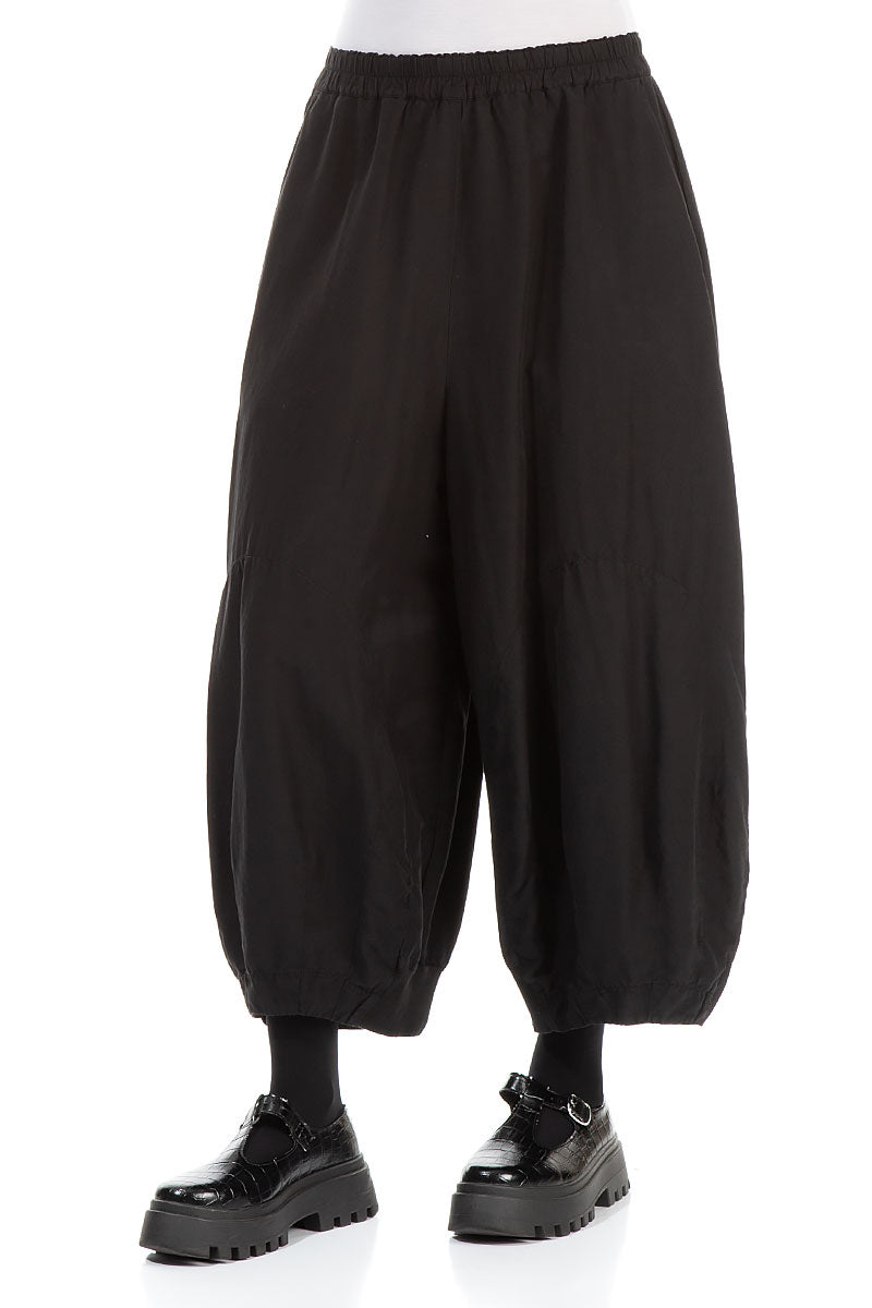 Wide Black Silk Cotton Trousers 3