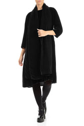 Wide Black Silk Velvet Scarf 2