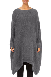 Wide Black Silver Plissé Silk Kaftan Dress 1