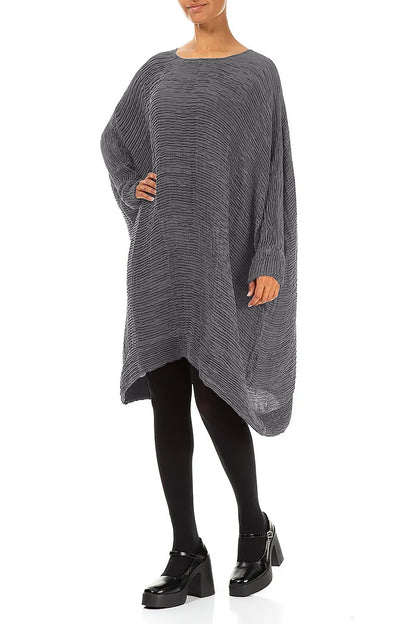 Wide Black Silver Plissé Silk Kaftan Dress 4