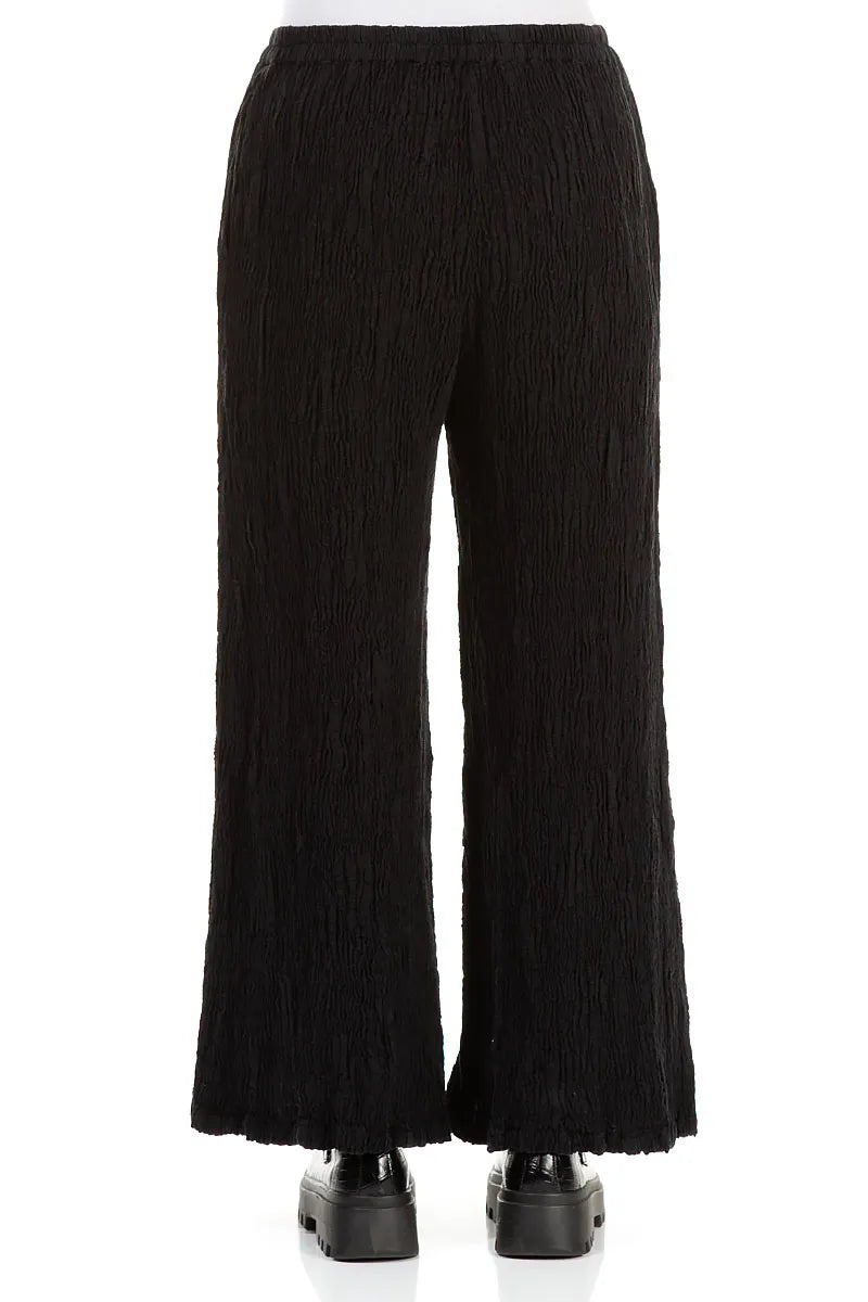 Pantalon large en lin et soie texturé noir
