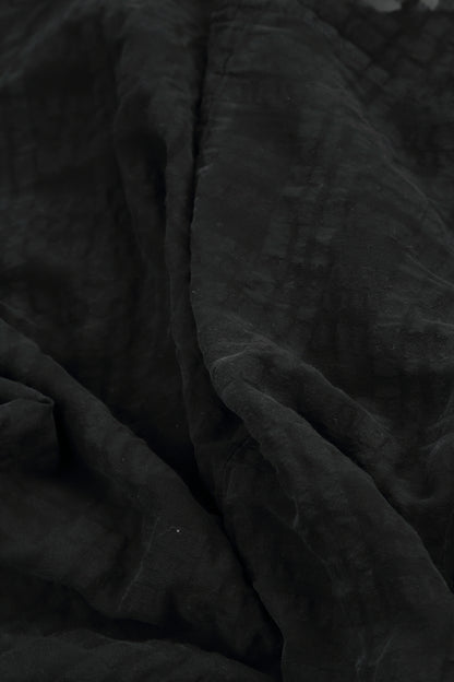 Wide Black Textured Silk Trousers 5