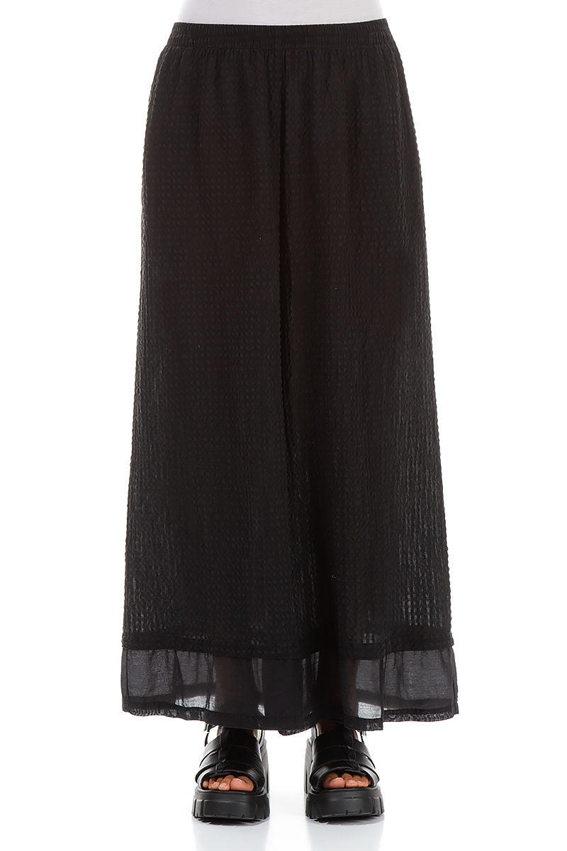 Wide Black Textured Silk Trousers 1