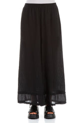 Wide Black Textured Silk Trousers 1