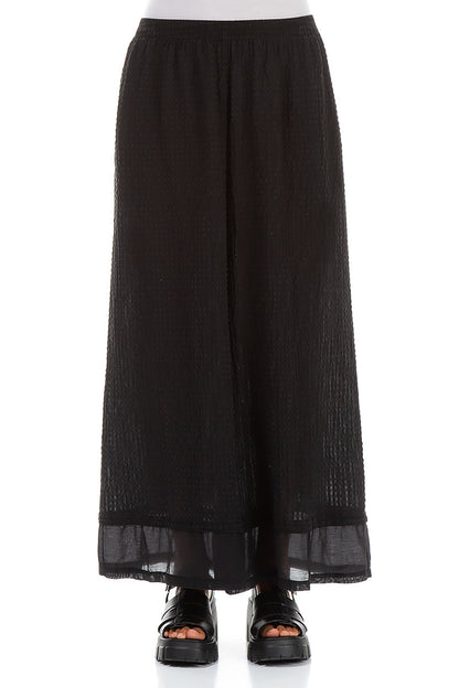 Wide Black Textured Silk Trousers 1