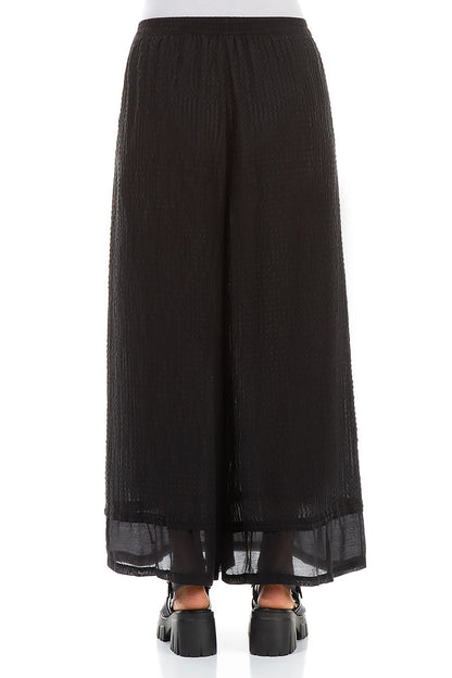 Wide Black Textured Silk Trousers 2