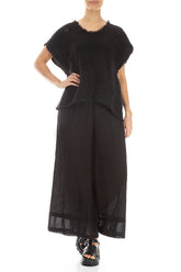 Wide Black Textured Silk Trousers 4