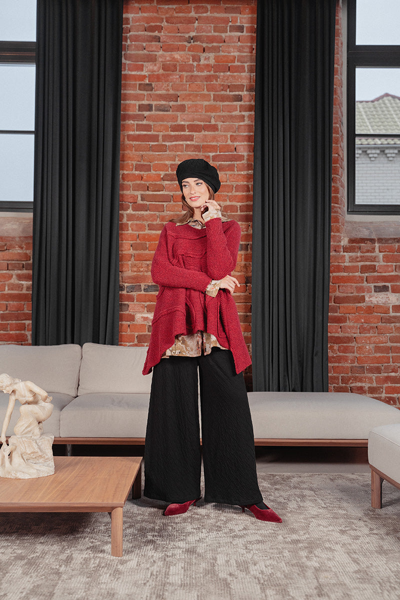 Wide Black Wavy Cotton Trousers 6