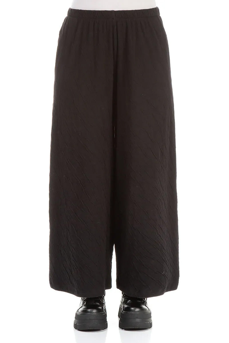 Wide Black Wavy Cotton Trousers