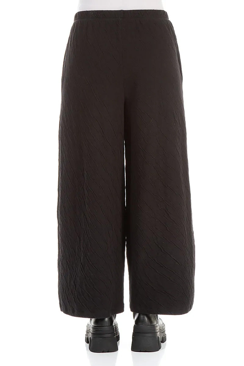 Wide Black Wavy Cotton Trousers