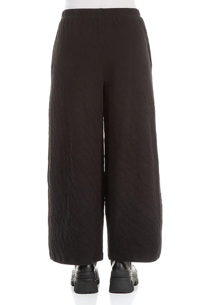 Wide Black Wavy Cotton Trousers 2