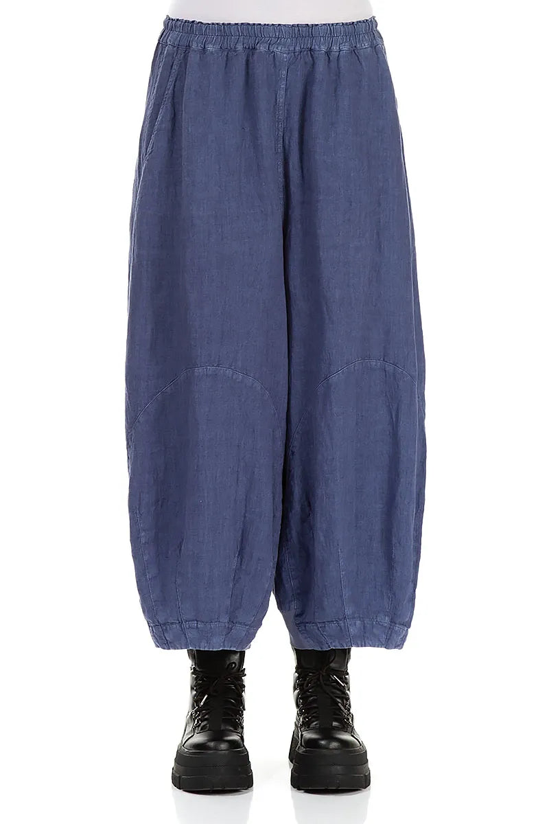 Wide Blue Off-Dye Linen Trousers 1