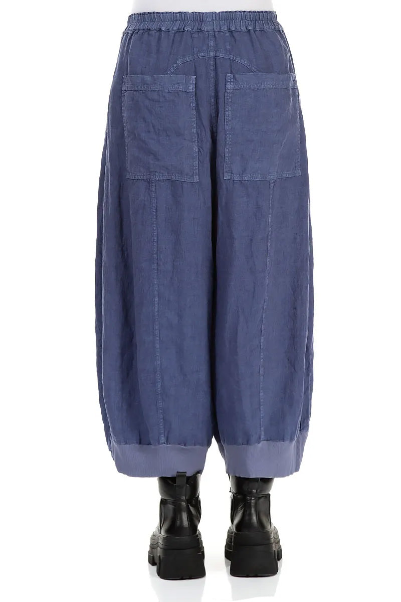 Wide Blue Off-Dye Linen Trousers 2