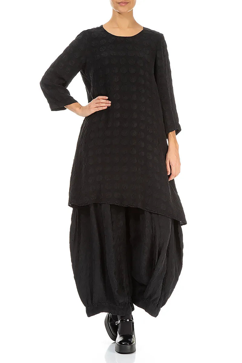 Wide Bubble Black Silk Trousers 4