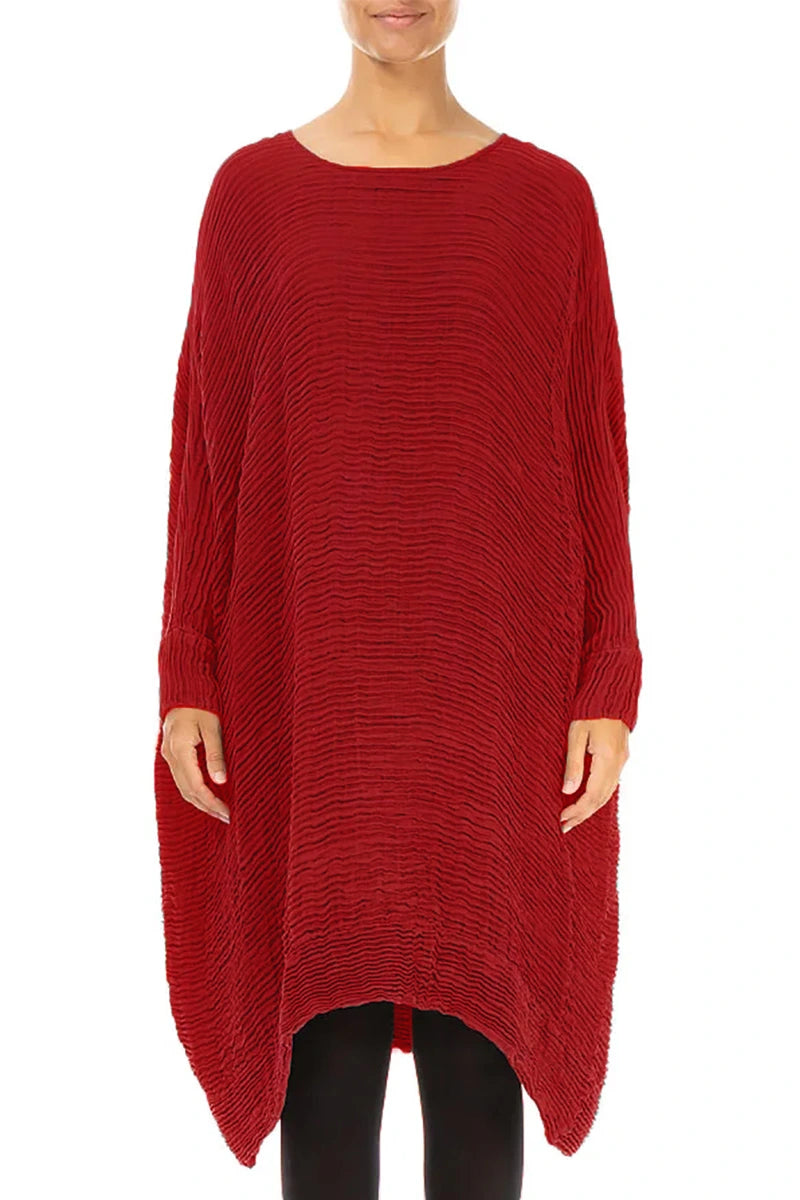 Robe caftan large en soie plissée rouge cerise