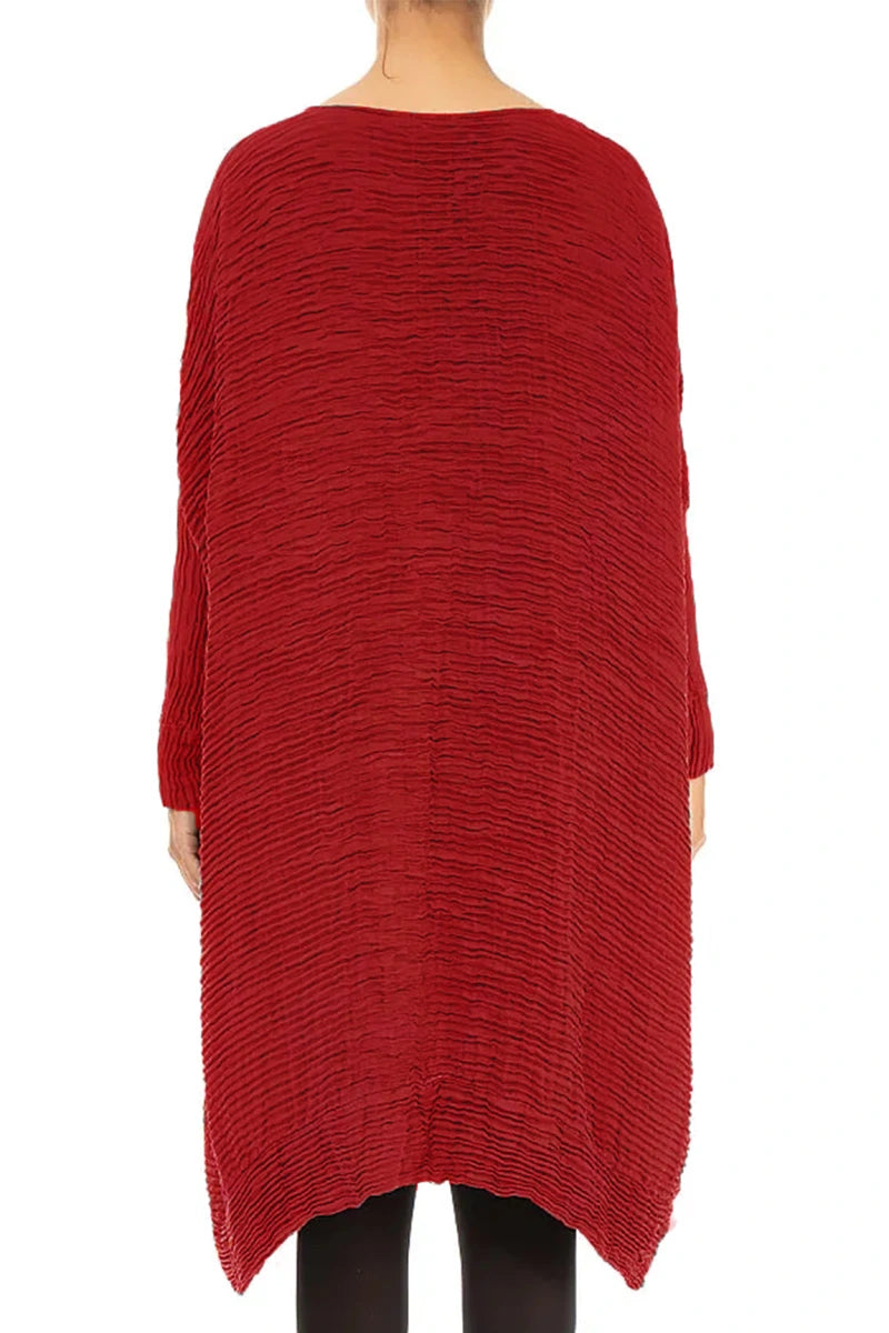 Robe caftan large en soie plissée rouge cerise