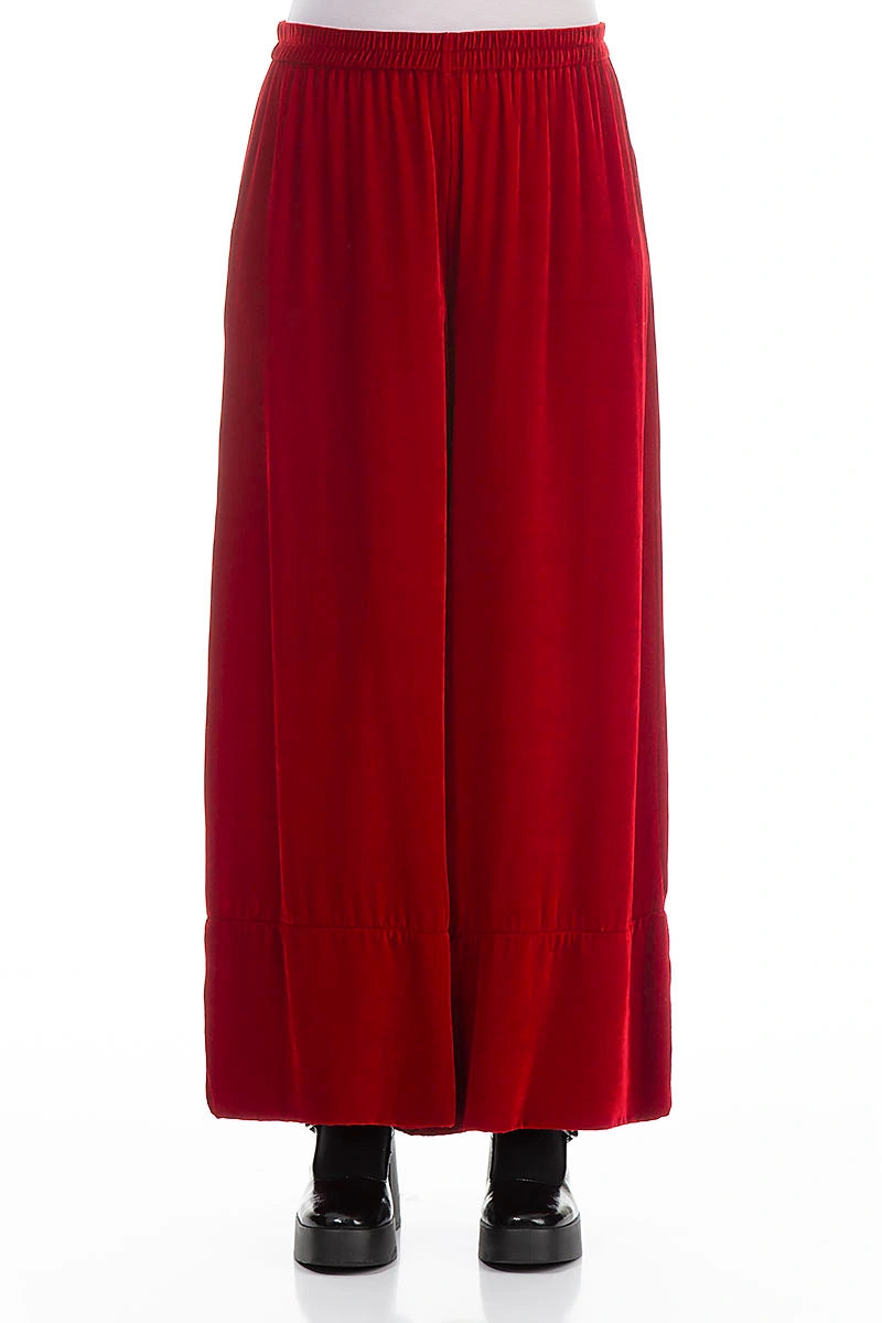 Pantalon large en velours de soie rouge cerise
