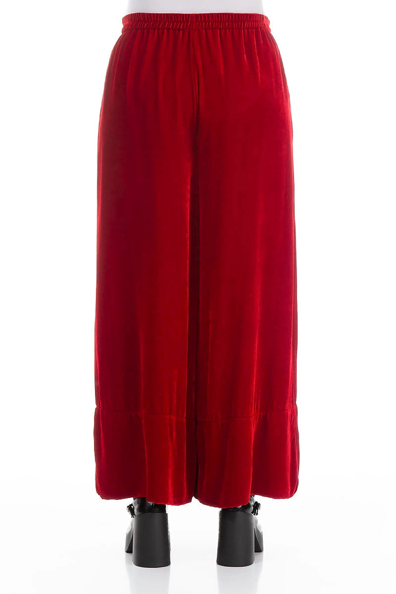 Pantalon large en velours de soie rouge cerise