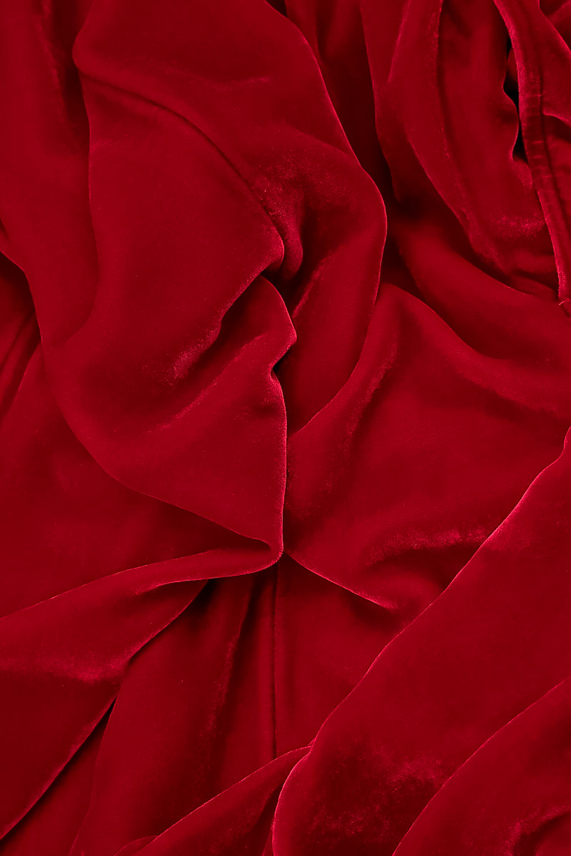 Pantalon large en velours de soie rouge cerise