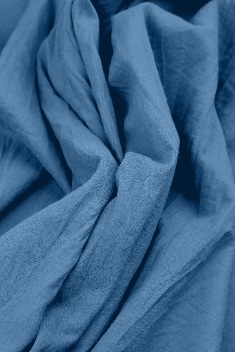 Wide Cobalt Blue Crumpled Cotton Trousers 4