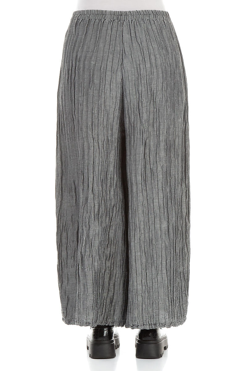 Wide Crinkled Anthracite Silk Linen Trousers 2