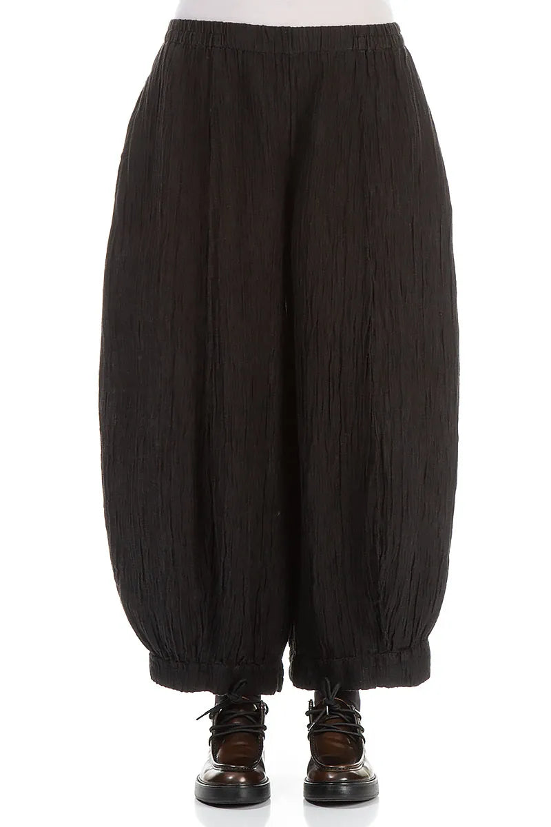 Wide Crinkled Forest Brown Silk Trousers 1