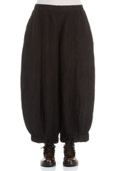 Wide Crinkled Forest Brown Silk Trousers 1