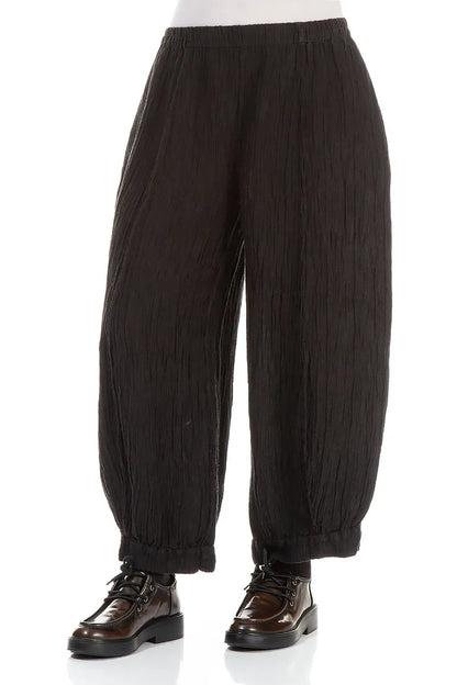 Wide Crinkled Forest Brown Silk Trousers 3