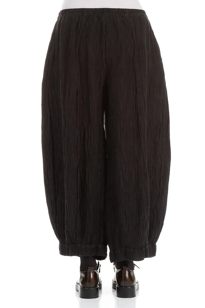 Wide Crinkled Forest Brown Silk Trousers 2