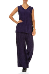 Wide Crinkled Royal Purple Silk Linen Trousers 4