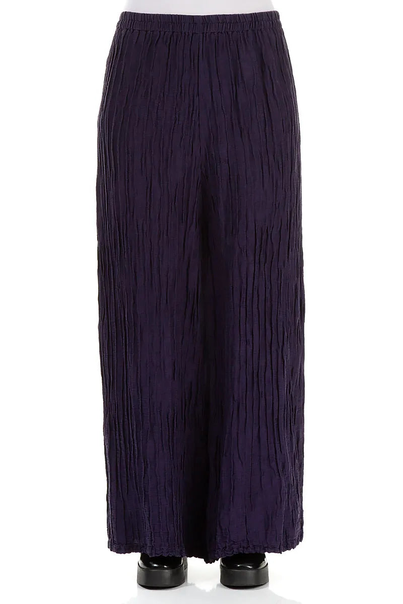 Wide Crinkled Royal Purple Silk Linen Trousers 1