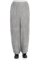 Wide Crinkled Silver Silk Trousers 1
