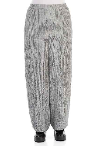 Wide Crinkled Silver Silk Trousers 1
