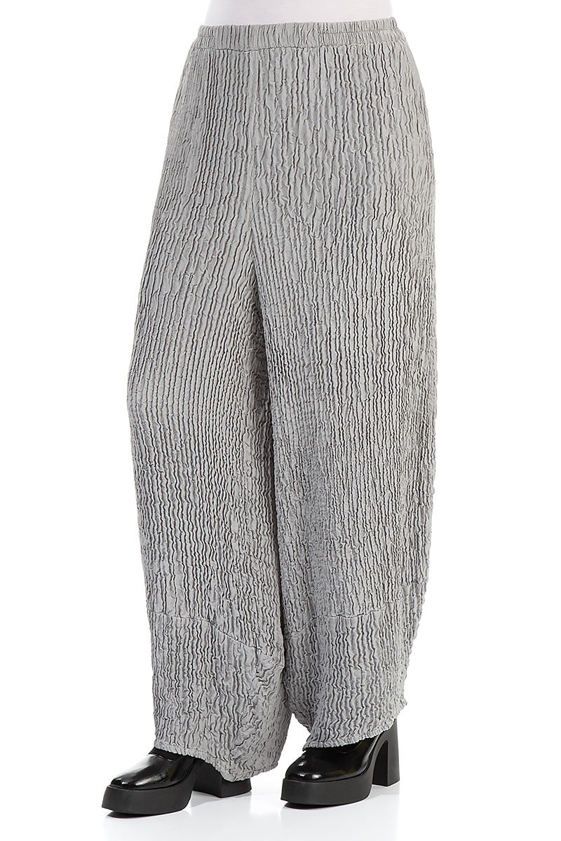 Wide Crinkled Silver Silk Trousers 3
