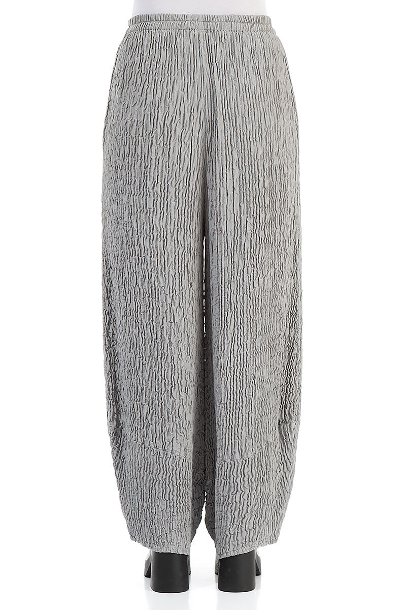 Wide Crinkled Silver Silk Trousers 2