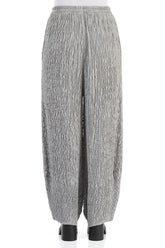 Wide Crinkled Silver Silk Trousers 2