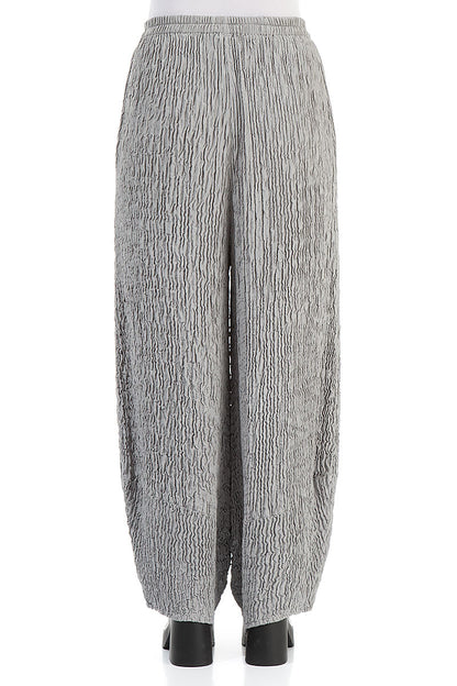 Wide Crinkled Silver Silk Trousers 2