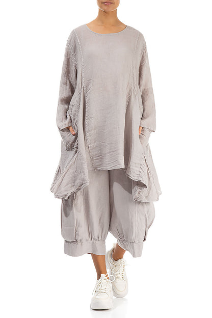 Wide Cropped Beige Linen Trousers 4