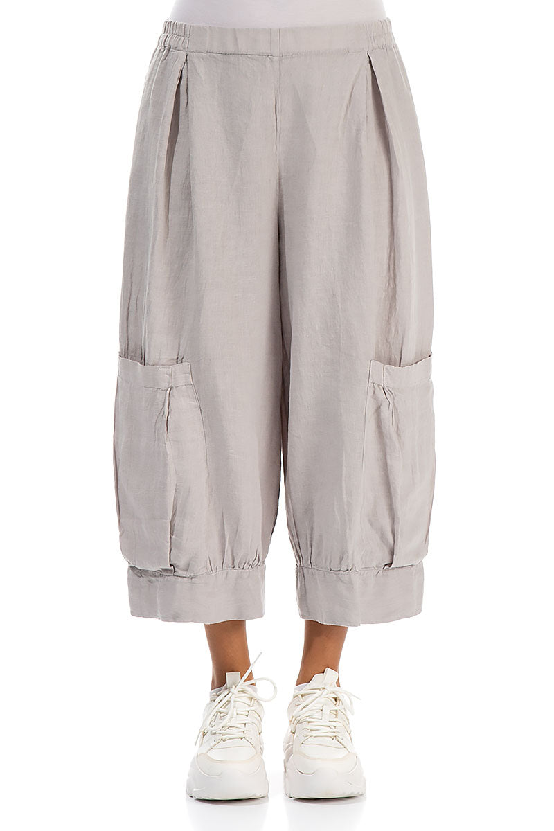 Wide Cropped Beige Linen Trousers 1
