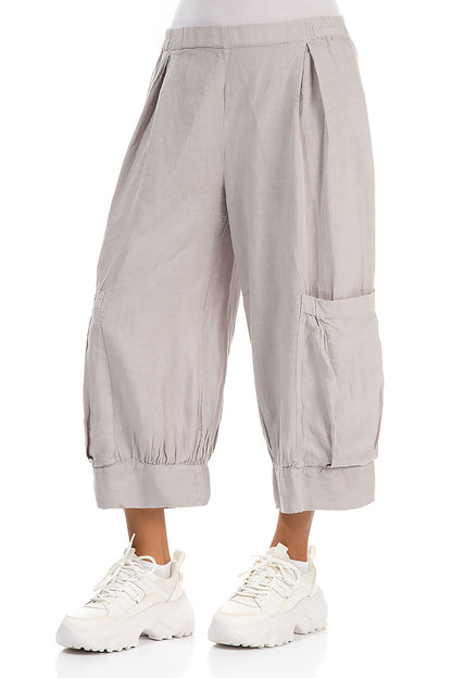 Wide Cropped Beige Linen Trousers 3