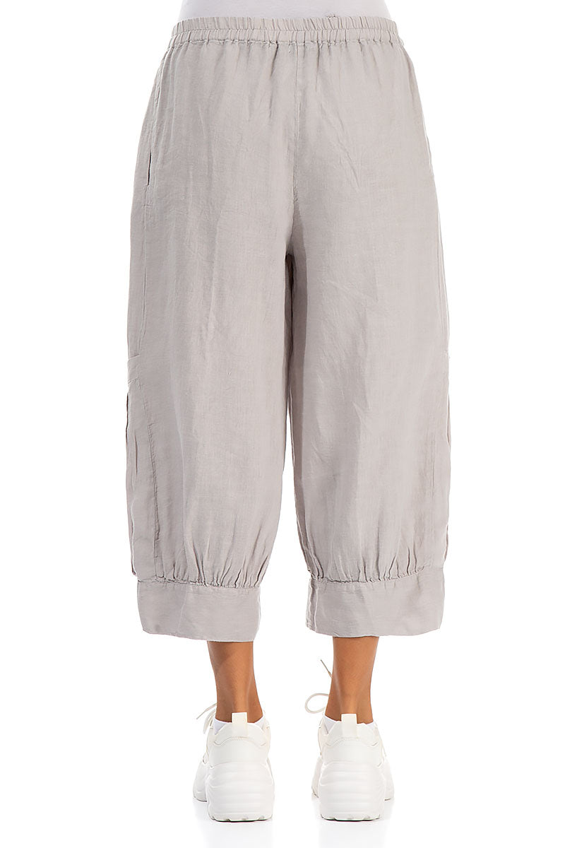 Wide Cropped Beige Linen Trousers 2