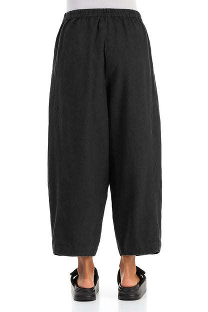 Pantalon large court en lin noir