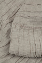 Wide Cropped Crinkled Beige Silk Linen Trousers 5