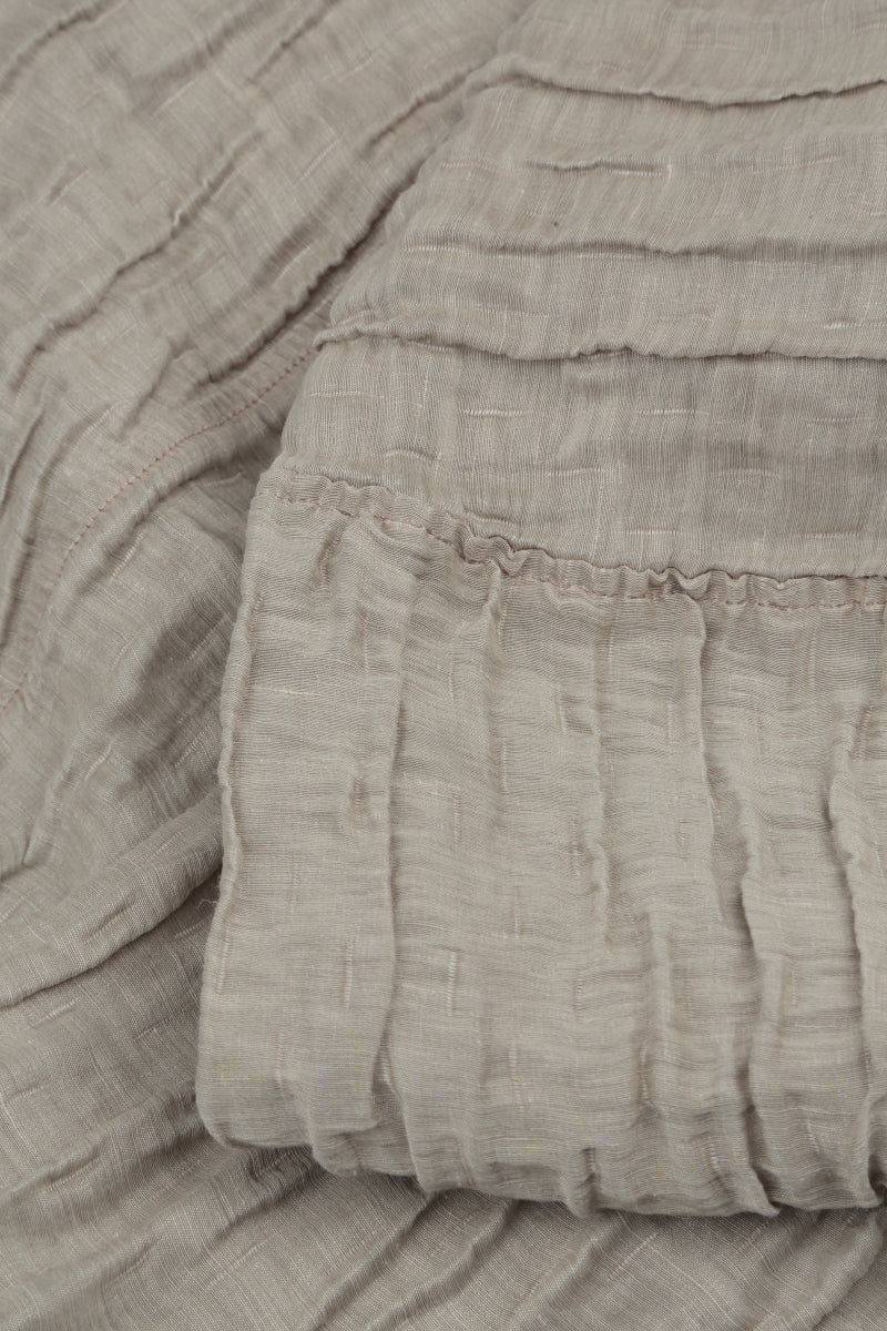 Wide Cropped Crinkled Beige Silk Linen Trousers 5