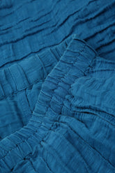 Wide Cropped Crinkled Cobalt Blue Silk Linen Trousers 5